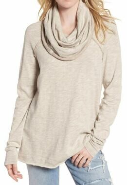 Free People Beach Cocoon M/L Cowl Neck Pullover Sweatshirt Slouchy Raw Hems Boho